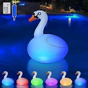 Floating Pool Lights, 16 Color Solar Swan Pool Lights Waterproof, Inflatable Pool Lights, 4 Modes LED Glow Floating Lights for Pool Beach Patio Pond Party Christmas Décor (1PCS with Remote)