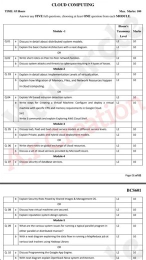 💥6th SEM CLOUD COMPUTING| MODEL QUESTION PAPER #shorts #viral #vtu