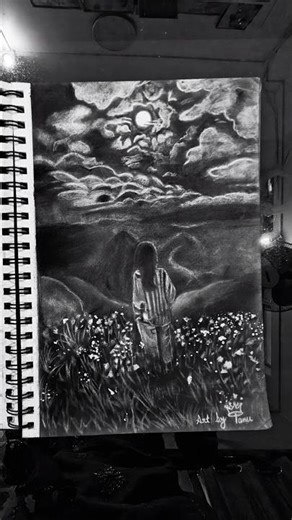 I don't know why, every time I see the moon 🌙i fall in love all over again 💖#art #charcoal #moon