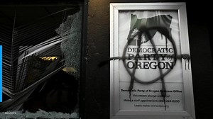 Anti-Biden protesters damage Democratic headquarters in Portland