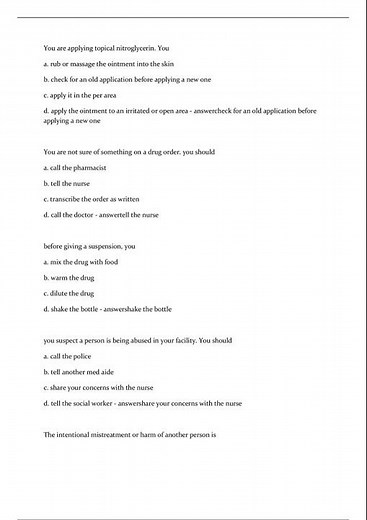 Medication Aide test with complete solution;consists of actual questions and answers 2023 2024 verif