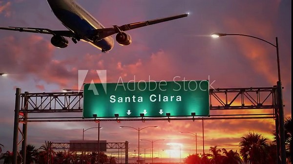 Airplane Landing Santa Clara during a wonderful sunrise