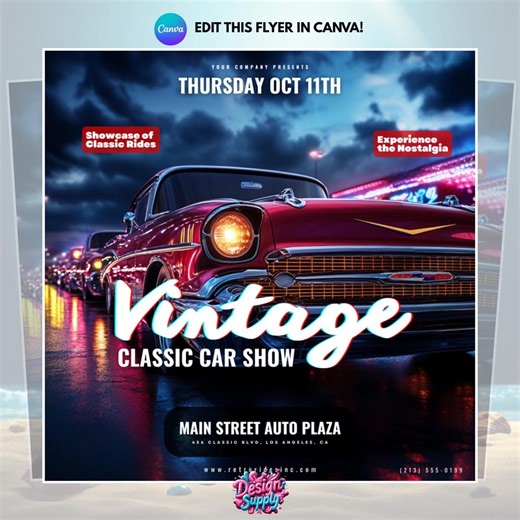 Vintage Car Show Flyer: Editable Retro Automotive Event Template (canva) - Etsy