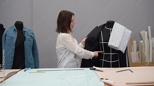 Cutting and sewing courses. A seamstress teacher explains the design process in an online classroom. Hand sewing and cutting of clothes, a hobby of a needlewoman. Sewing training.