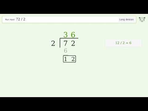72/2 Long Division — Step-by-Step | Tiger Algebra Solver