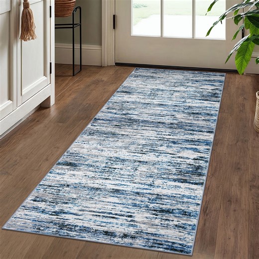 Suelur Runner Rugs 2x5 Non slip Rug Runners Washable Hallway Runner Rubber Backing Soft Print Runners for Entryway Indoor Bedroom Laundry Room, Grey Blue White