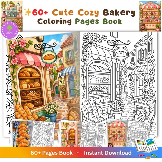Cozy Bakery Coloring Book Printable – 60+ Cute Baking & Sweet Treats Coloring Pages | Kawaii Bakery PDF for Kids, Teens and Adults - Etsy