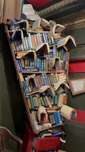 A book lover’s paradise! 📚 This bookstore creates visual merchandising through creative displays and book sculptures, which is a perfect photo spot. It is also whimsical, you can get lost inside. #bookstore #fyp #everyone #california #highlights | Haze Kat