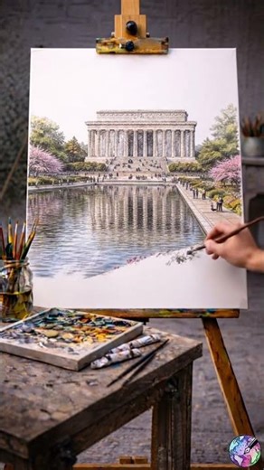 Lincoln Memorial – From Ink to Color | Draw The World Ink 🇺🇸🎨🌍 #lincoln #art #shorts #usa #فن