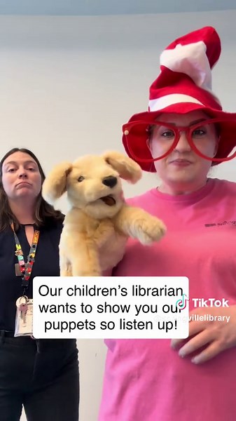 Adult Librarian Showcases Children's Puppets Fun