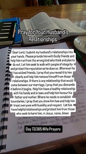 8.1K views · 11K reactions | ✨️ Submit your husband's company to God in prayer. This included his friends, family, colleagues, and people he spends most of his time with. ✨✨✨✨✨✨ Pray over your husband: Get the printable 'Wife Prayer Kit' marriagenotebook.com (link in bio) #wifeprayers #marriagenotebook #prayerroutine | Marriage NoteBook | Facebook