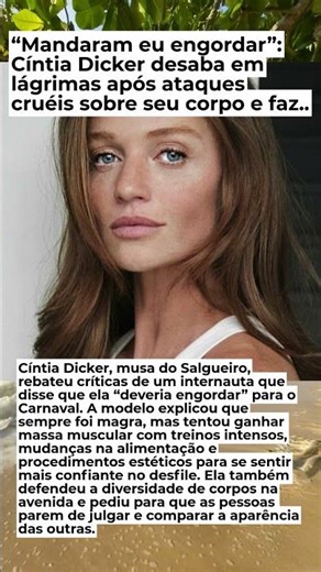 “Mandaram eu engordar”: Cíntia Dicker desaba em lágrimas após ataques cruéis sobre seu corpo e faz..