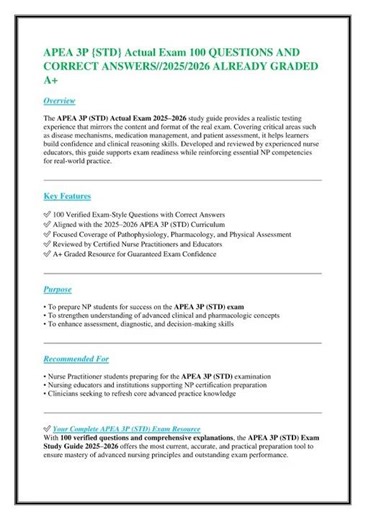 APEA 3p Exam Prep 2025 2026 100 Practice Questions With Verified Answers RATIonales A Graded Guide