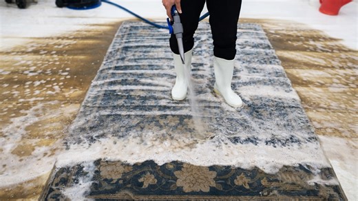 High pressure spray pulls deep dirt out of this worn carpet