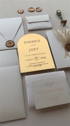 Gold Mirror Invite, Acrylic Wedding Invitations, Custom Invites with RSVP