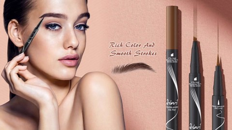 Microblading Eyebrow Pen - Waterproof 2-in-1 Dual-Ended Eye Brow Pen with 4-Fork-Tip and Precise Brush Create Natural Looking Defined Eyebrows Last All Day