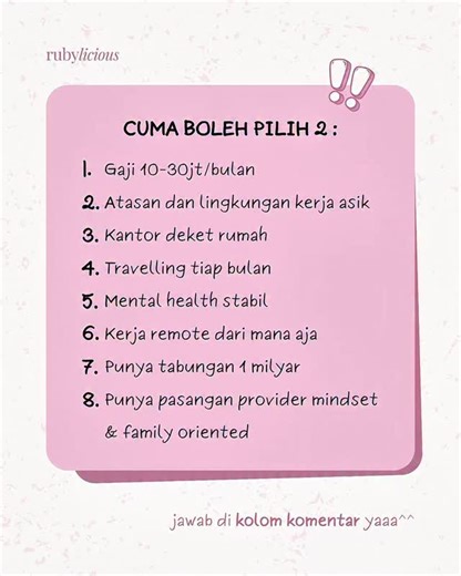 rubylicious on Instagram: "Pilihannya simple, tapi jawabnya bikin mikir 😭"