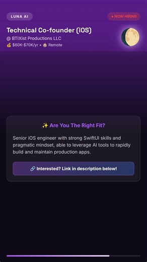 🚀 Technical Co-founder (iOS) - $60K-$70K/yr - Jan 31, 2026 - 03:06 PM EST #Shorts