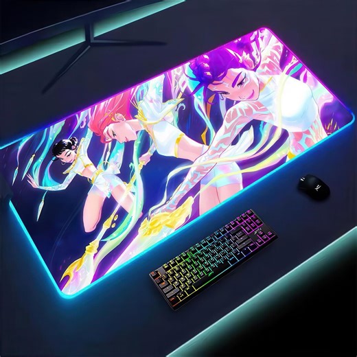 RGB Anime Mouse Pad, Kawaii K-pop Demon Hunters Inspired Desk Mat, XXL LED Huntrix Inspired Desk Mat, Cute Cyberpunk Desk Pad - Etsy