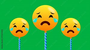 Three crying emoji expression isolated on green background with swinging motion. Cute animation of crying emoji. Stock Video