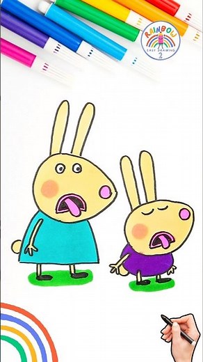 Peppa Rebecca Rabbit Drawing | Draw Rebecca and Richard Rabbit Easy 🌈🐽 #peppapig #short #forkids