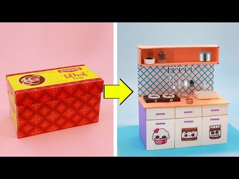 How to make dollhouse kitchen from cardboard || Diy dollhouse kitchen easy