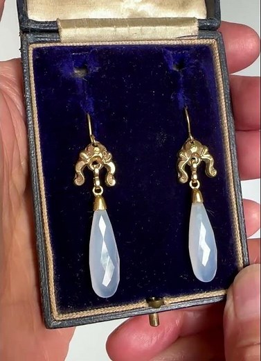 Antique Victorian Articulated Chalcedony Dangle Earrings