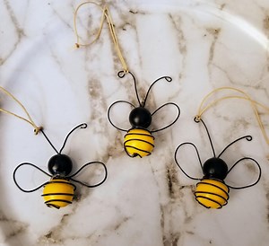 Bumble Bee Ornament, Set of 3, Honey Bee Decor, Beaded Bee, Hanging Bumble Bee, Mini Tree Ornaments, Bee Ornaments, Bee Tiered Tray Decor - Etsy