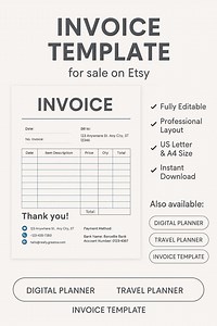 Modern Invoice Template: Editable, Printable Design (digital Download) - Etsy Australia
