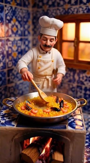 Miniature Paella Over Open Fire #minifood #cooking #shorts