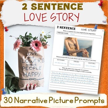 Valentine's Day Writing Activities - 2 Sentence Love Story Valentine Prompts
