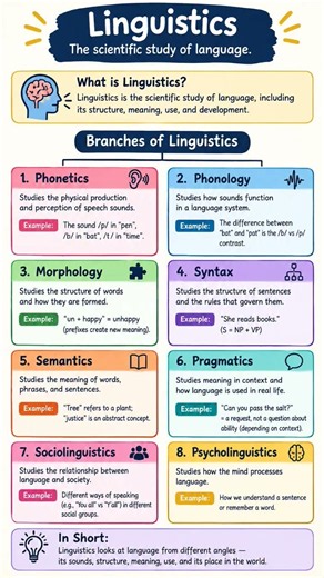Linguistics & Its Branches Explained in 15 Seconds! 🧠📚 | Easy Linguistics