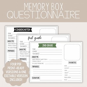 Memory Box Questionnaire L Printable Kids Interview Questions L PDF Digital Download L Childrens School Filing Box L Keepsake Tote - Etsy