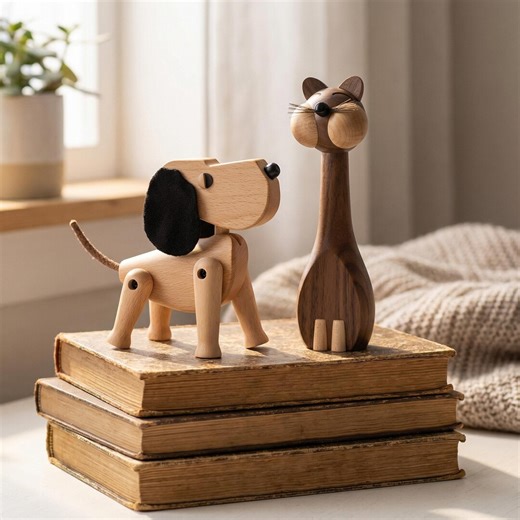 Scandinavian Wooden Cat & Dog Figurines, Handcrafted Animal Decor, Minimalist Shelf Accent - Etsy