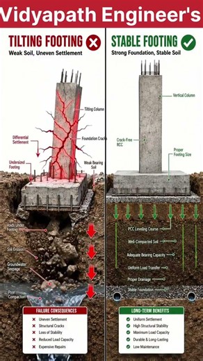 Why Footings Tilt? | Tilted Footing vs Proper Foundation Design 🏗️ #vidyapathengineers