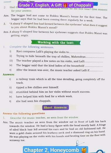 Class 7, English, Chapter 2, A Gift 🎁 of Chappals, Question Answers # NCERT # HONEYCOMB