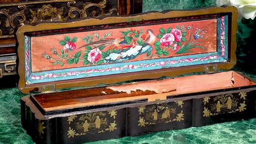 Amazing Hand Painted Antique Chinese Export Lacquer Fan Box Chinoiserie Asian Home Decor - Etsy