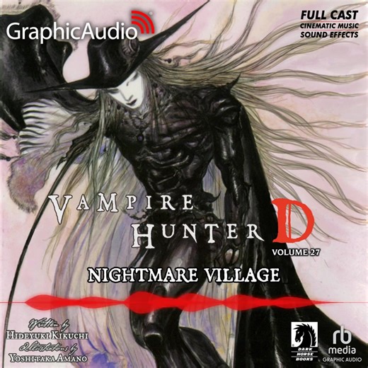 Listen to a Graphic Audio Sample from the upcoming Vampire Hunter D: Volume 27 - Nightmare Village by Hideyuki Kikuchi & Yoshitaka Amano. https://loom.ly/6qB__Wk. A mixed band of travelers from an inn, spared by seeming chance from a bizarre landslide that rushed and receded like a wave, find shelter in an ancient village older even than the most forsaken settlements on the Frontier! Indeed, for fearful rumor has it that once long ago the village was a testing ground of the Sacred Ancestor...tha