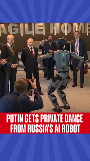 At Sberbank’s tech expo, AI humanoid robot 'Green' introduced itself to Russian President Vladimir Putin, then danced to its favourite track while security ensured it stayed at a safe distance. #AI I #robot I #VladimirPutin I #russia I #RepublicWorld | Republic