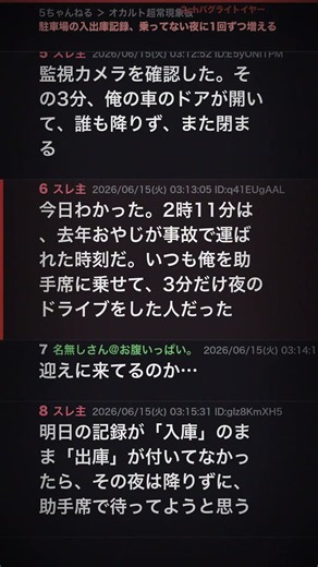 【2ch怖いスレ】駐車場の入出庫記録、乗ってない夜に1回ずつ増える