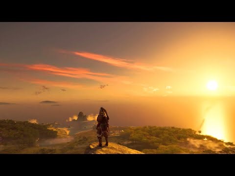 Ghost Of Tsushima - Mountaintop Sunset Ambiance (birds, whispering wind, ambient music)