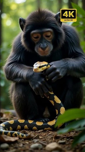 Rare Wildlife Encounter! Monkey Plays with a Snake in the Forest! 🐍🐒 | #WildlifeMoments