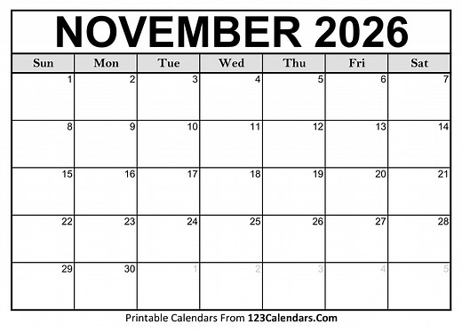 Printable November 2026 Calendar Templates - Easy to Download & Print