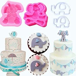 JeVenis 3D Elephant Baby Shower Cake Mold Elephant Fondant Mold Baby Shower Elephant Cake Decoration Elephant Baby Shower Party
