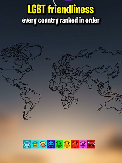 This video is based on the Equality Index methodology 🌍 It ranks regions (0–100) by how LGBTQ people are treated using: • Legal Index – laws like same-sex marriage, discrimination protections & trans rights (weighted by impact) • Public Opinion Index – surveys on attitudes, with recent data weighted more If opinion data is missing, the score reflects laws only. 🇮🇸 Iceland ranks highest at 93/100, while 🇸🇴 Somalia ranks lowest at 0/100. Source : equaldex.com #map #worldmap #lgbtq #europe #ic