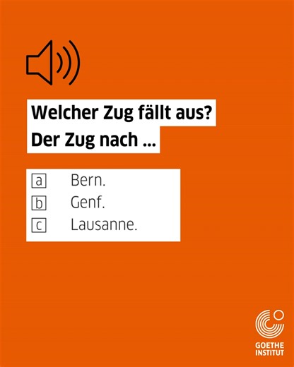 Eine Aufgabe aus dem Modul "B1 Hören" - kannst du sie lösen? Viele weitere Übungsaufgaben für deine Deutschprüfung findest du hier: https://www.goethe.de/de/spr/prf/vor.html | Goethe-Institut - Deutsch lernen