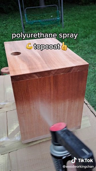 one of the final steps of furniture making is applying a top coat. this is polyurethane spray. check out how the wood colour changes and the grain pops! #FlexEveryAngle #sitbackandwatch #sitbackandobserve #novoiceover #novoice #furniturediy #furnituredesign #furniture #woodworkingskills #woodworkingtools #woodworkingproject #woodworker #woodworking #woodwork #diy @Lowe’s @Home Depot Canada