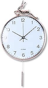 Large Pendulum Clock with White dial, Sleek Pendulum, 60 cm high, White face Wall Clock, Detachable Deer