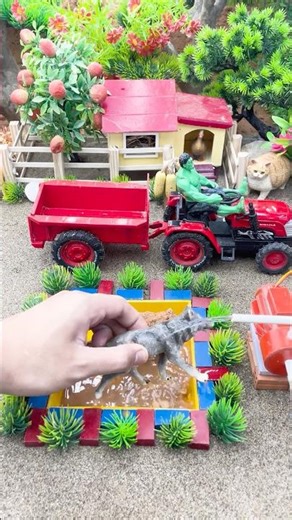 DIY Tractor Builds Square Brick Bath Pool with Colored Border for Wolf #shorts #diy #tractor