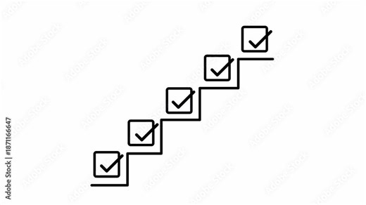 Task Progress Tracking Checklist Animation Showing Steps to Success and Goal Achievement on White Background 4k video animation seamless loop